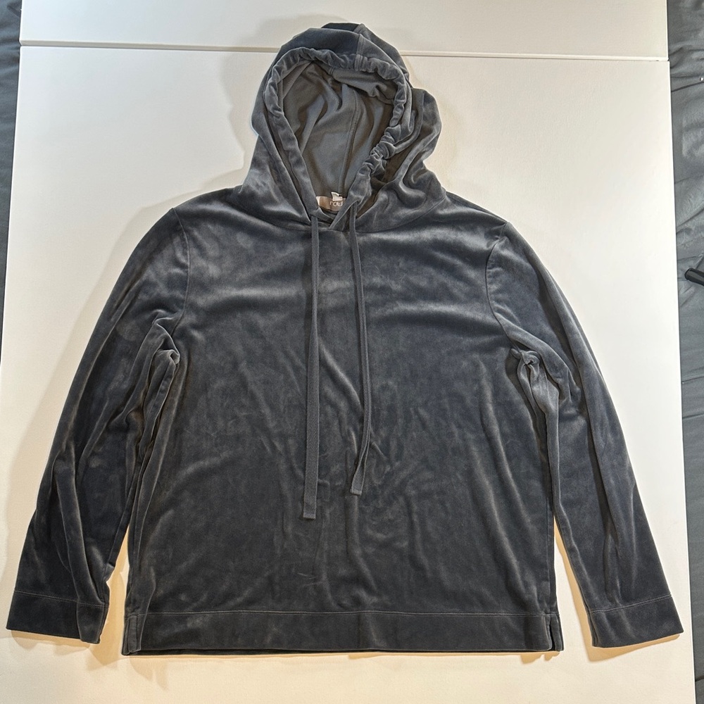LOFT Slate Gray Velour Hooded Pullover Size L